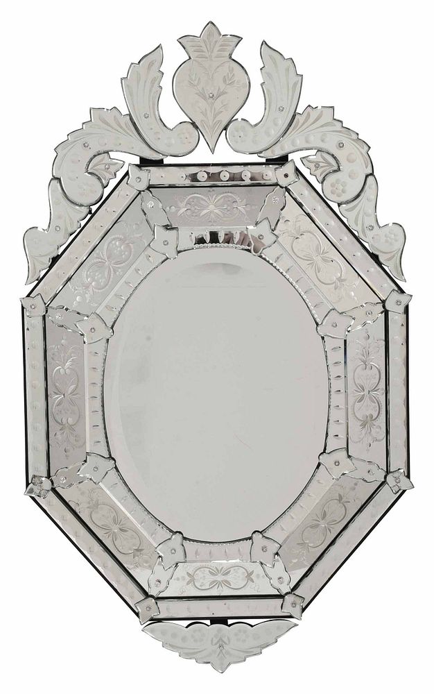 Appraisal: Venetian Cut and Mirror Framed Mirror modern octagonal frame with