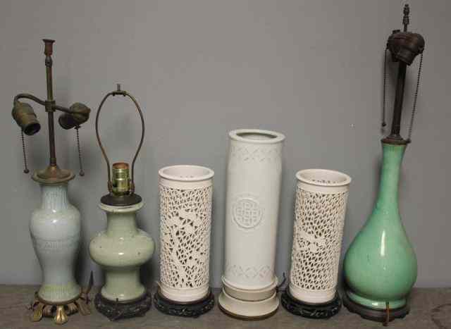 Appraisal: Assorted Asian Celadon Blanc Di Chine Lamps From an Old