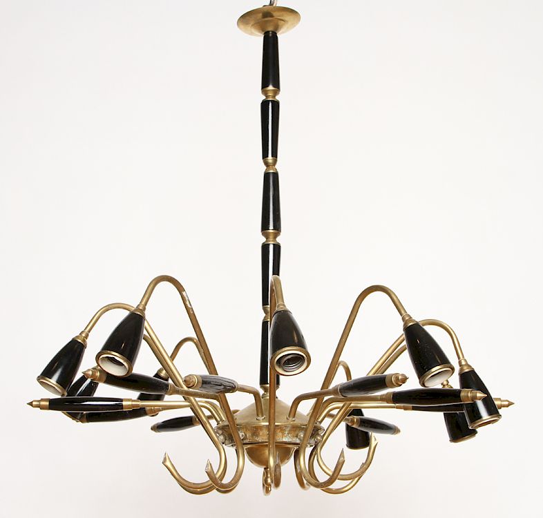 Appraisal: ARM ITALIAN WOOD BRASS CHANDERLIER A ten arm Italian ebonized