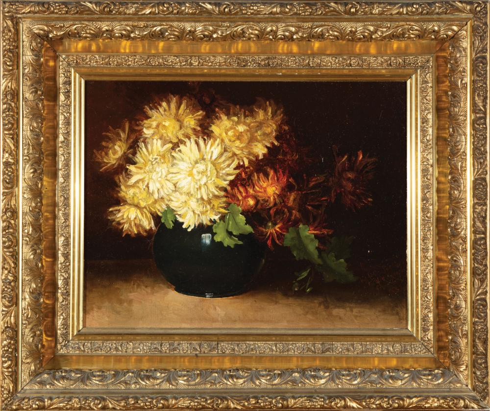 Appraisal: American School th c Chrysanthemums oil on canvas dated and