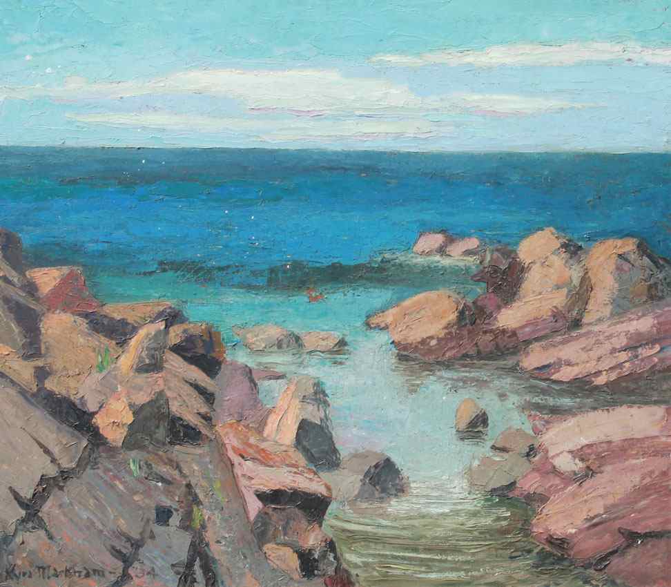 Appraisal: MARKHAM Kyra American - Coastal Rocks Oil Masonite '' x