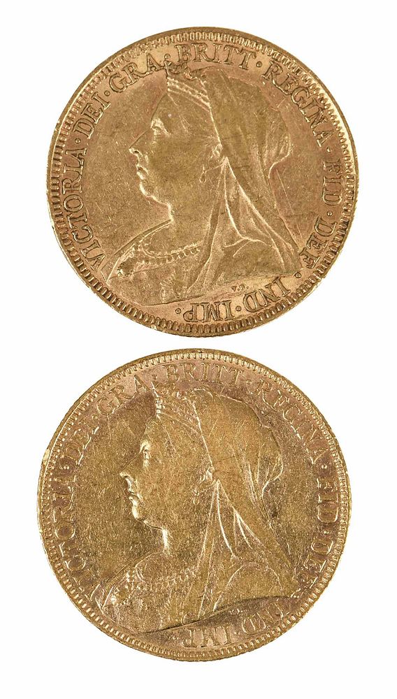 Appraisal: Two Old Head Victoria Gold Sovereigns Condition typical wear and