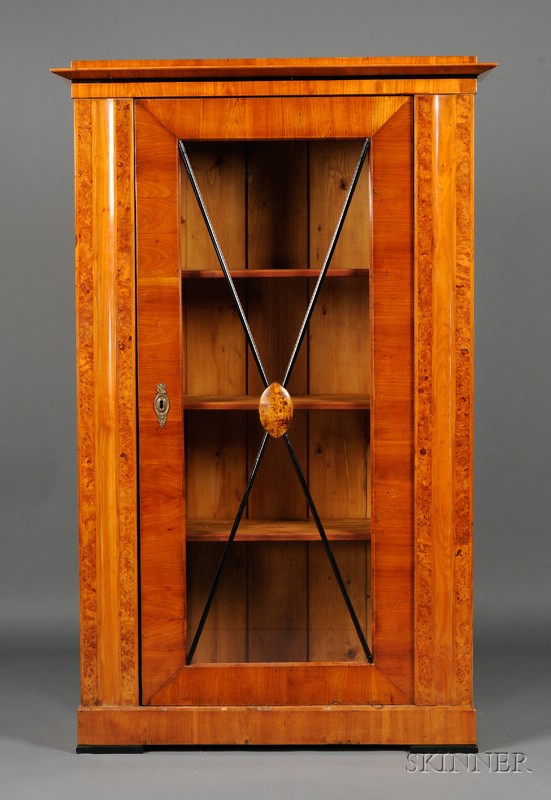 Appraisal: Biedermeier Walnut Closed Bookcase c rectangular stepped top above a