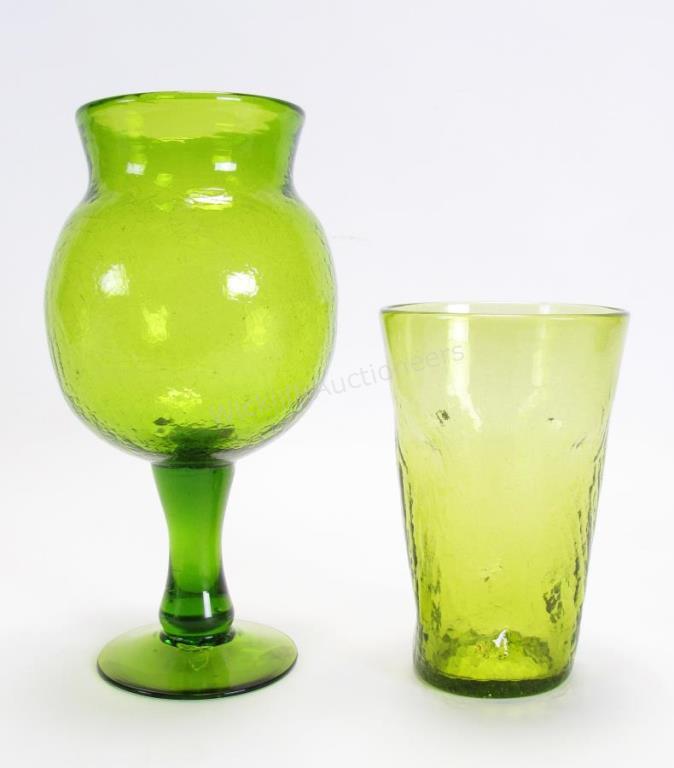 Appraisal: Blenko Glass Crackle Vase and Footed Bowl green pinch form