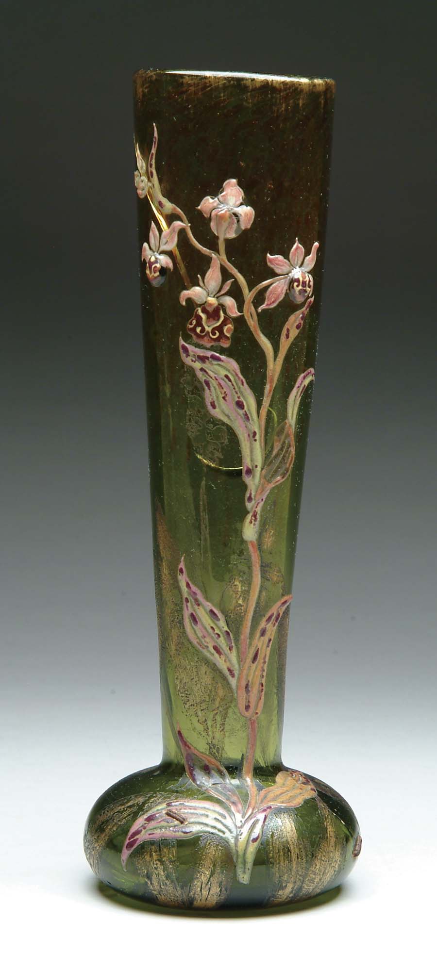 Appraisal: GALLE ENAMELED VASE Heavily enameled floral decoration with applied beads