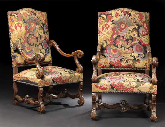 Appraisal: Pair of Regence-Style Carved Fruitwood Fauteuils a la Reine mid-