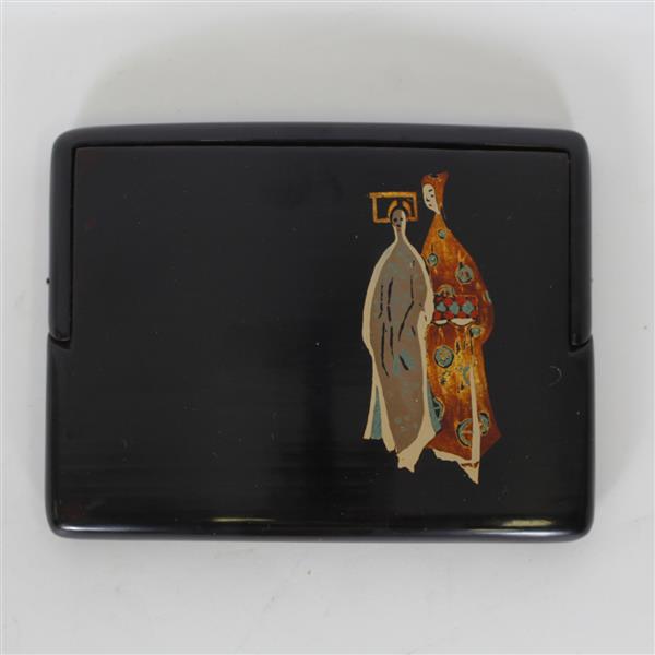 Appraisal: Japanese black lacquer cigarette case with painted figures H x