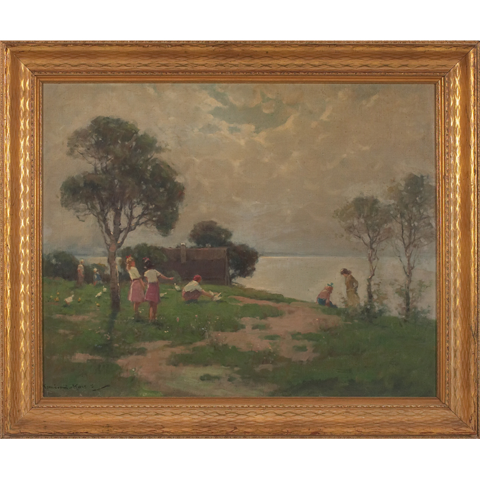 Appraisal: Endre Komaromi-Kacz Hungarian - ''Children at the Lake ''c oil