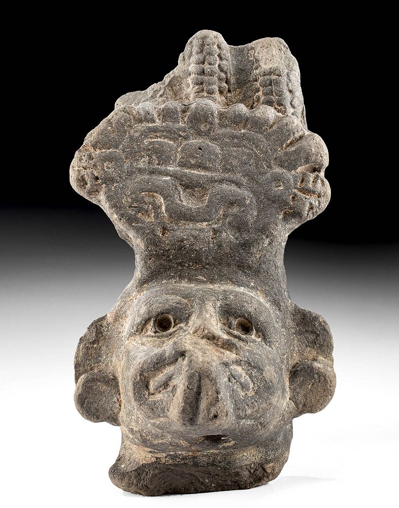 Appraisal: Zapotec Pottery Head Fragment w Maize Cob Headdress First Time