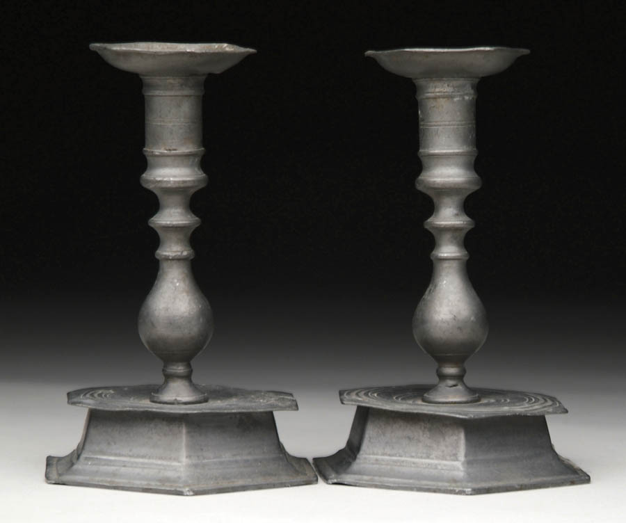 Appraisal: A PAIR OF QUEEN ANNE OCTAGONAL BASE PEWTER CANDLESTICKS Each