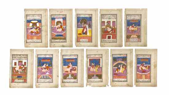 Appraisal: A Set of Eleven Persian Illuminated Manuscript Leaves each with