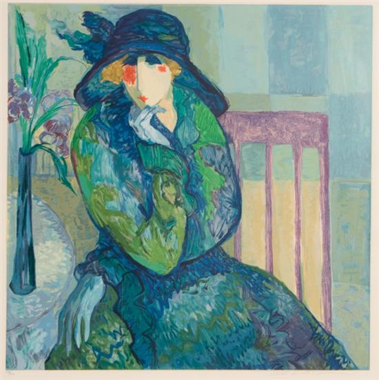 Appraisal: Barbara A Wood American th century Woman with Blue Hat