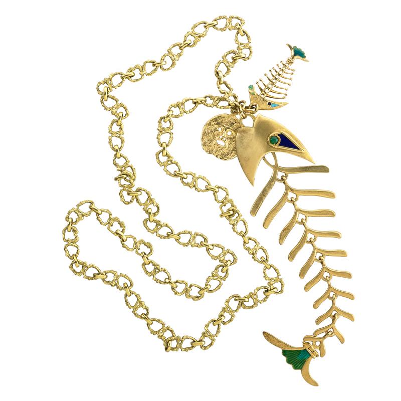 Appraisal: LARGE SKELETAL FISH PENDANT ON K GOLD NECKLACE Condition Report