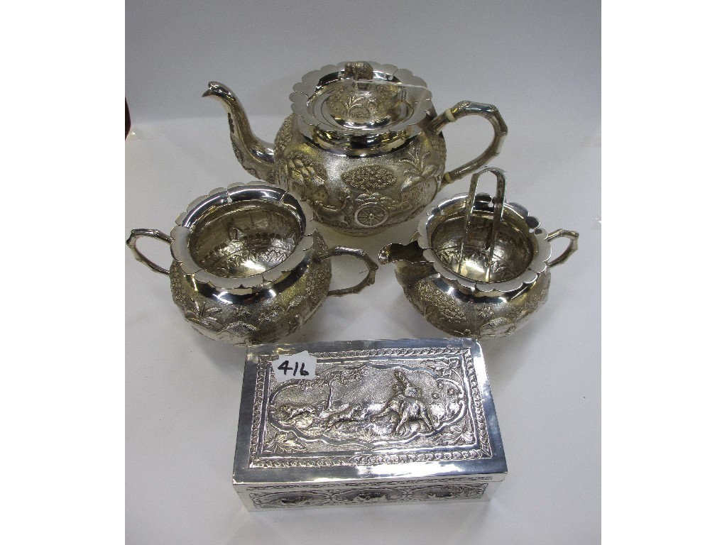 Appraisal: Lot comprising Eastern white metal three piece tea service with