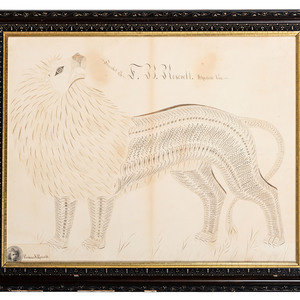 Appraisal: A Calligraphy Penmanship Picture of a Lion by Frank B