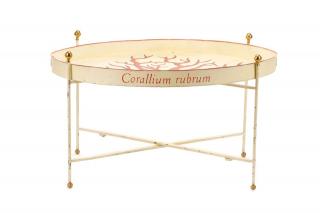 Appraisal: Tole Peinte Campaign Style Coral Tray on Stand Continental likely