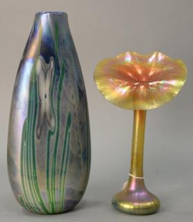 Appraisal: Two large studio art glass vases including iridescent Jack in