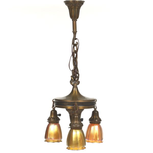 Appraisal: QUEZAL THREE LIGHT PENDANT overall can be shortened Three light