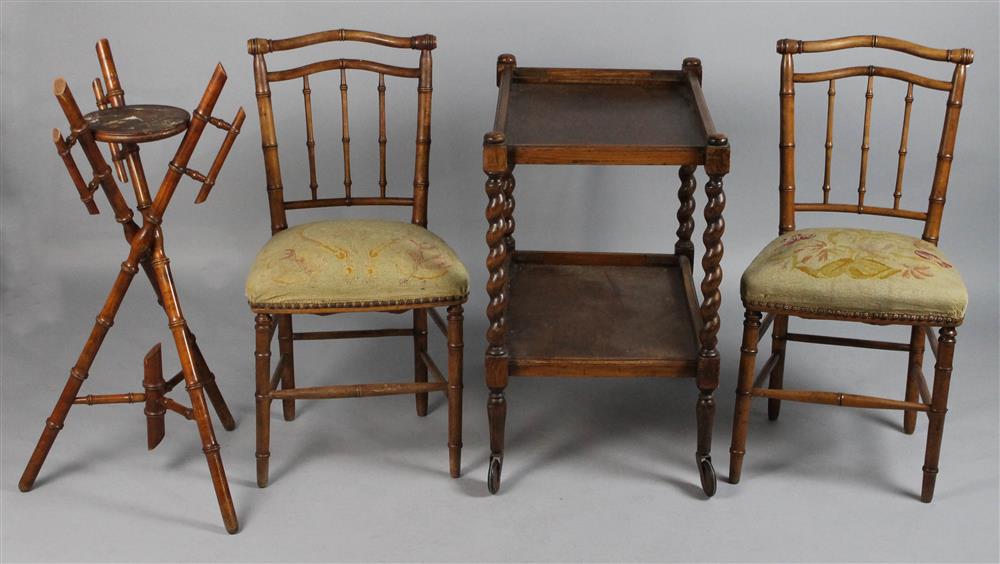 Appraisal: PAIR OF CHERRYWOOD BAMBOO STYLE CHAIRS ALONG WITH A PLANT