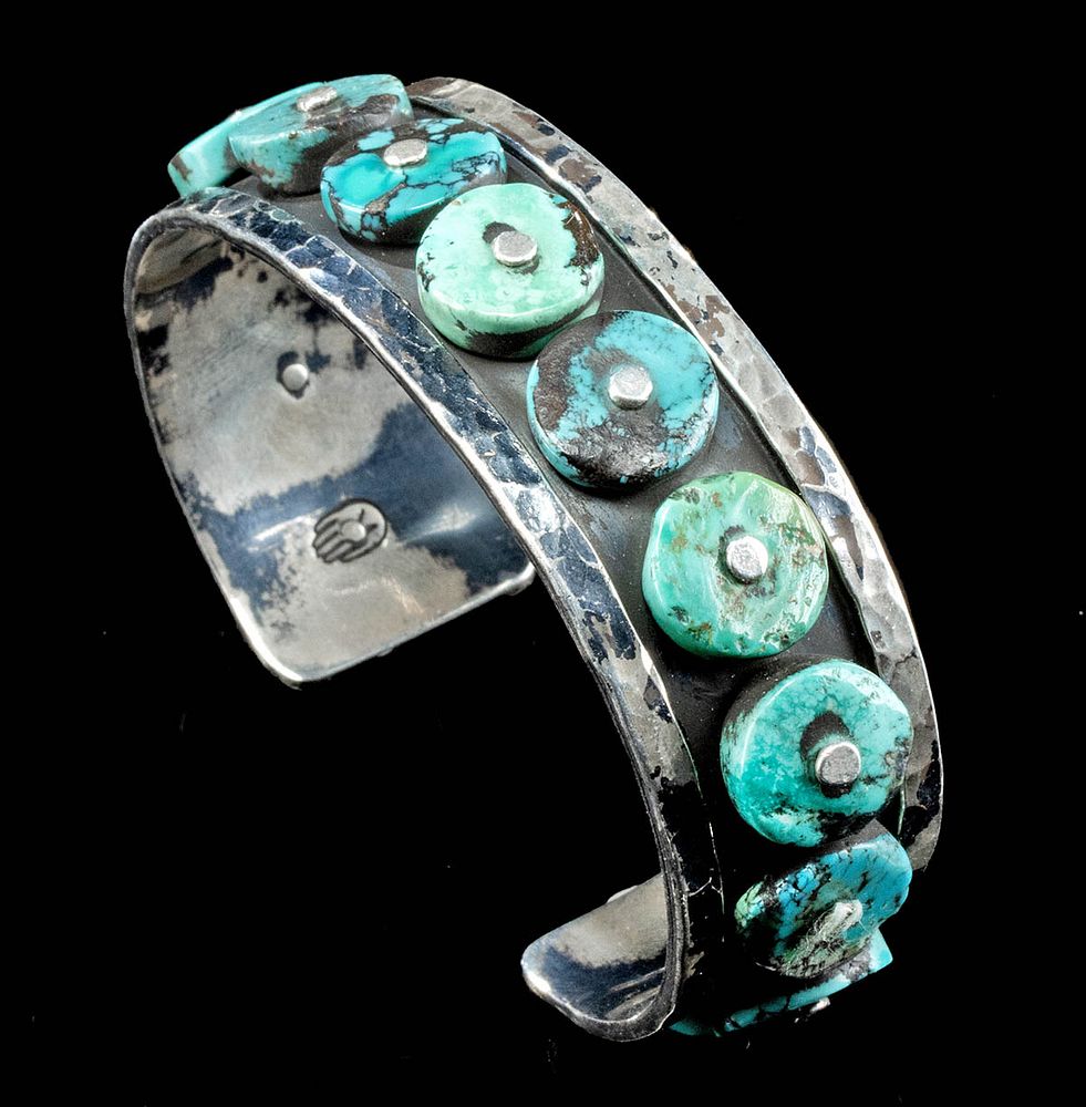 Appraisal: Vintage Mexican Silver Turquoise Cuff Bracelet Latin America Mexico Taxco