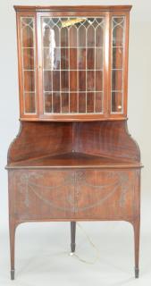 Appraisal: Victorian mahogany corner cabinet with leaded door top ht in