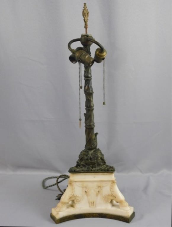 Appraisal: BRONZE AND MARBLE TABLE LAMP EARLY TH C marble decorated