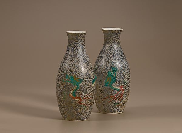 Appraisal: CLOISONN BROKEN DRAGON VASES Chinese th th century A pair