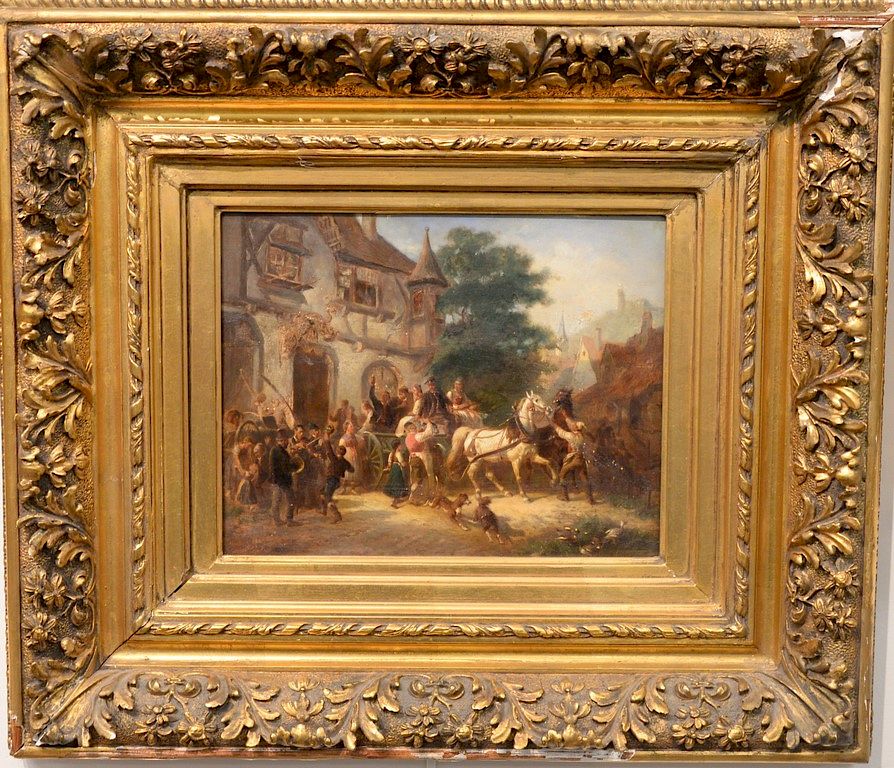 Appraisal: Oil on paper th - th century town celebration signed