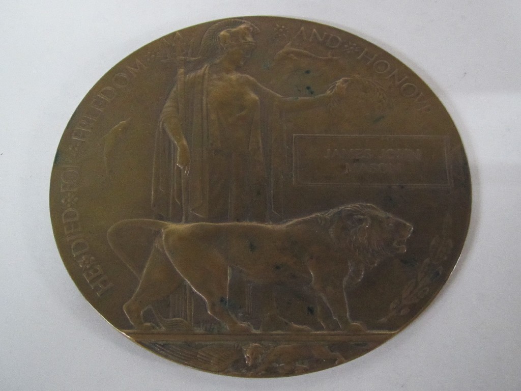 Appraisal: Bronze memorial plaque to James John Mason