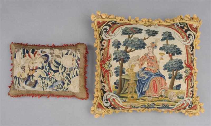 Appraisal: GEORGE III STYLE FIGURAL NEEDLEWORK PILLOW AND A TAPESTRY PILLOW