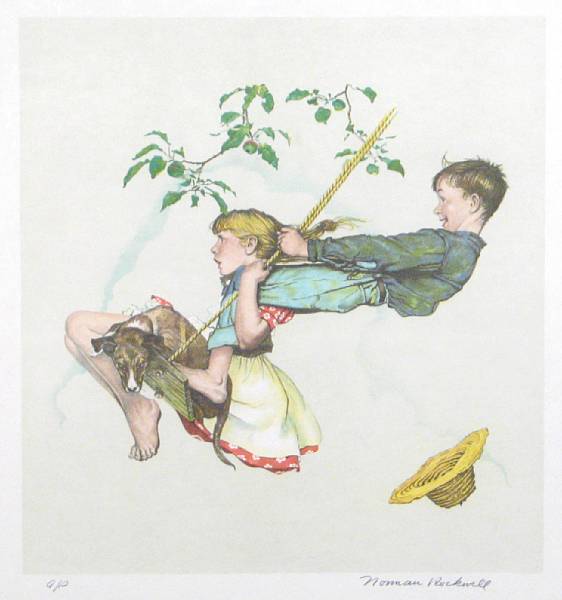 Appraisal: Norman Rockwell The Swing Color lithograph signed and annotated 'a