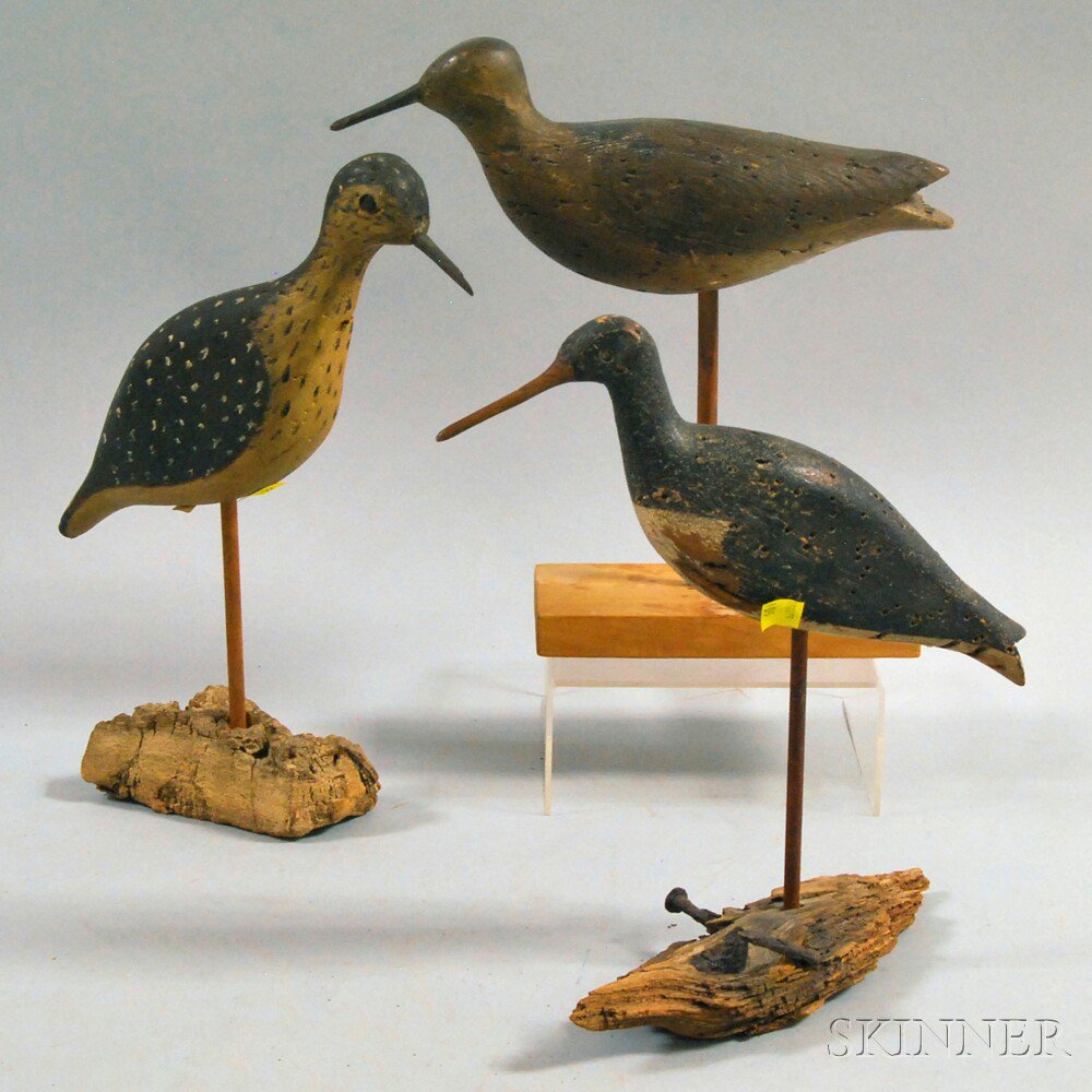 Appraisal: Three Carved and Painted Shorebird Decoys and Stands ht to