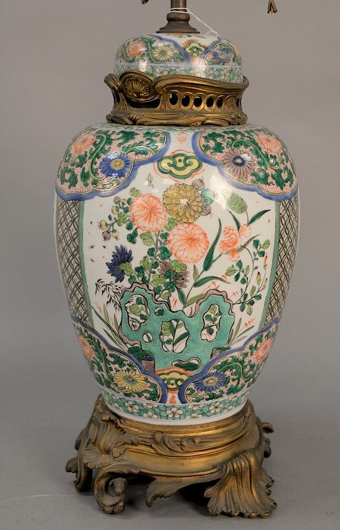 Appraisal: Famille Verte Chinese porcelain covered jar made into a table