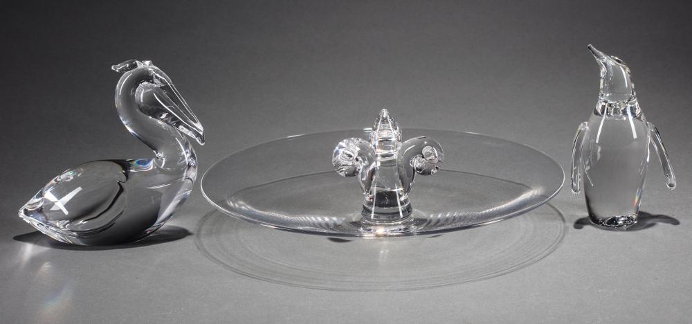 Appraisal: Steuben Glass Canape Plate and Penguin and Pelican Figures c