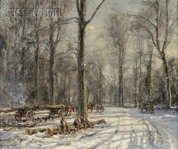 Appraisal: Herbert Royle British - Winter Scene with Loggers at Rest