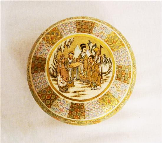 Appraisal: Satsuma round covered box interior decorated with Chysanthemum flowers and