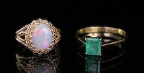 Appraisal: Emerald Ring and Opal Ring One prong set emerald cut