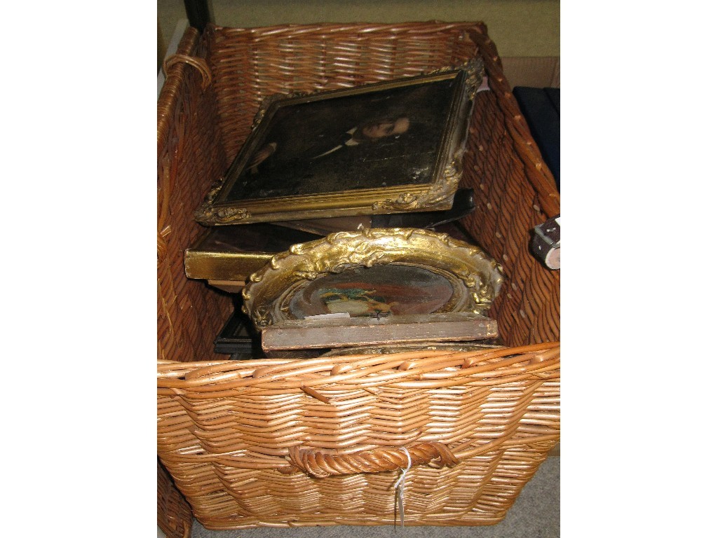 Appraisal: Fortnum and Mason hamper with assorted prints overpainted print and