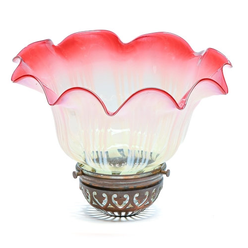 Appraisal: A semi opalescent and cranberry shaded glass lampshade early th