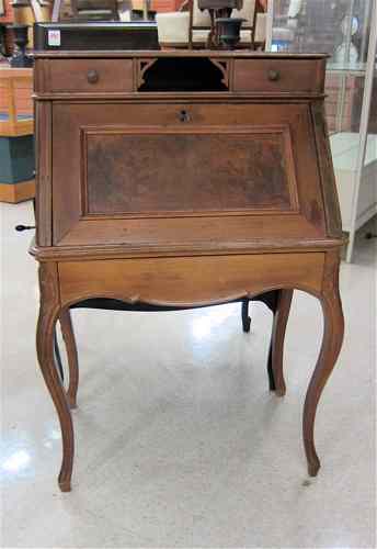 Appraisal: VICTORIAN WALNUT SLANT-FRONT WRITING DESK Louis XV sub style American