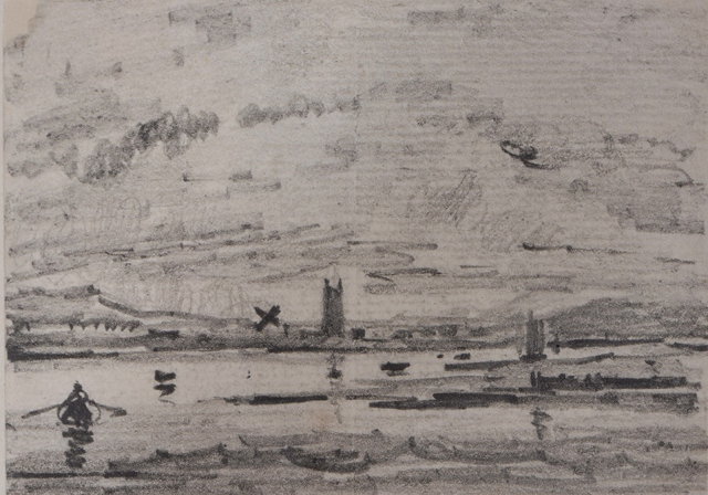 Appraisal: THOMAS CHURCHYARD - Estuary with a church and windmill in