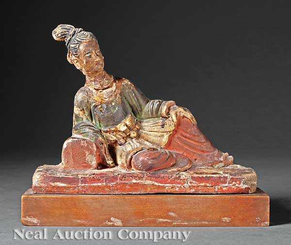 Appraisal: A Chinese Polychrome and Gilt Painted Pottery Figure of a