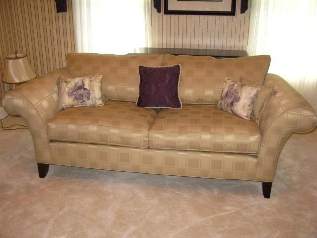 Appraisal: Upholstered Sofa with taupe silk upholstery x x in This