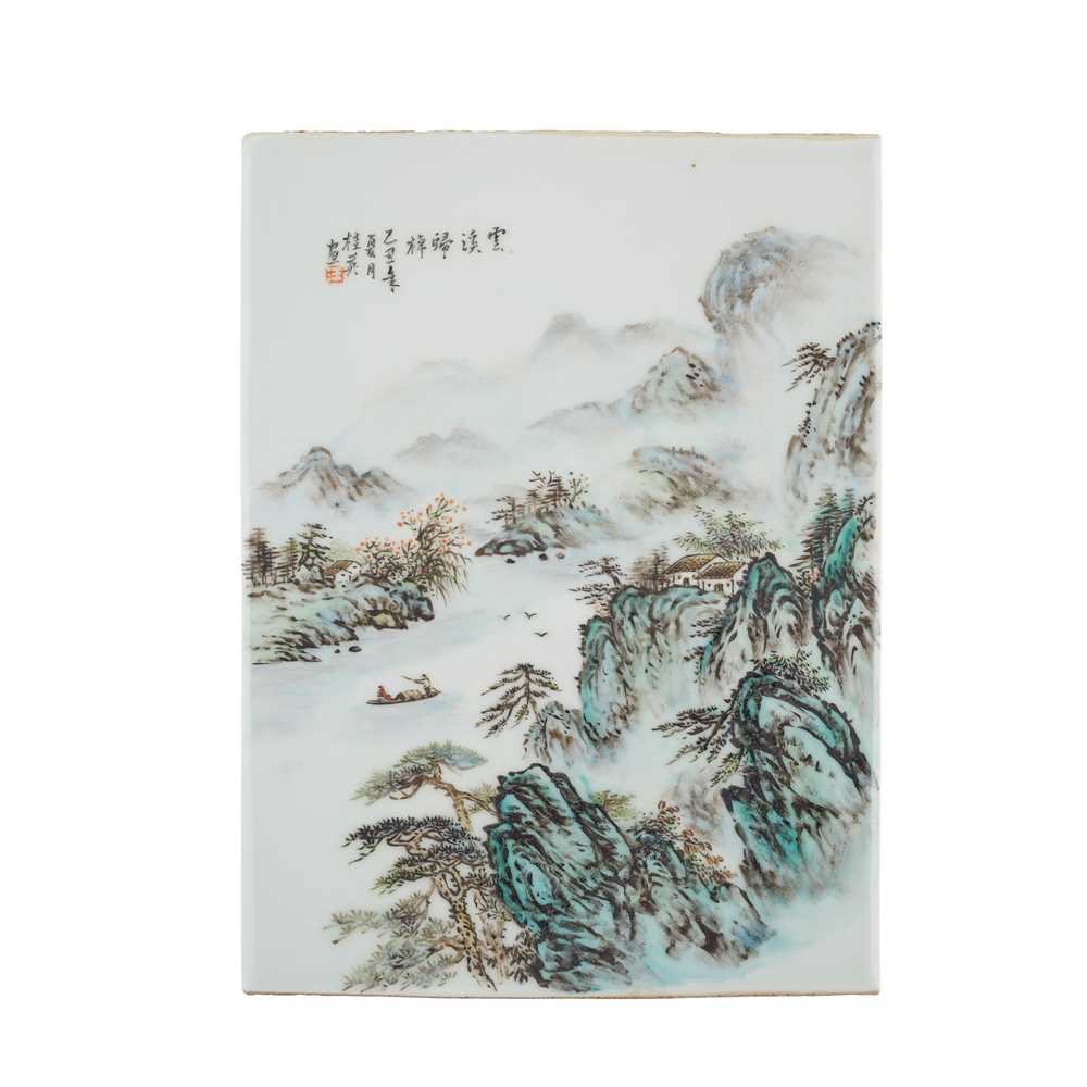 Appraisal: QIANJIANG ENAMELLED PORCELAIN PLAQUE REPUBLIC PERIOD enamelled with a sampan