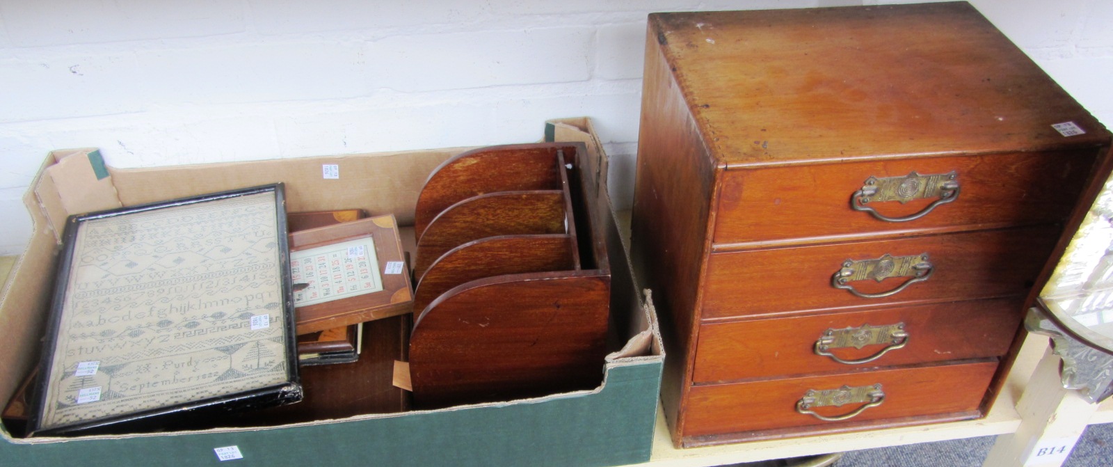 Appraisal: A quantity of metalware collectables including a mahogany four drawer