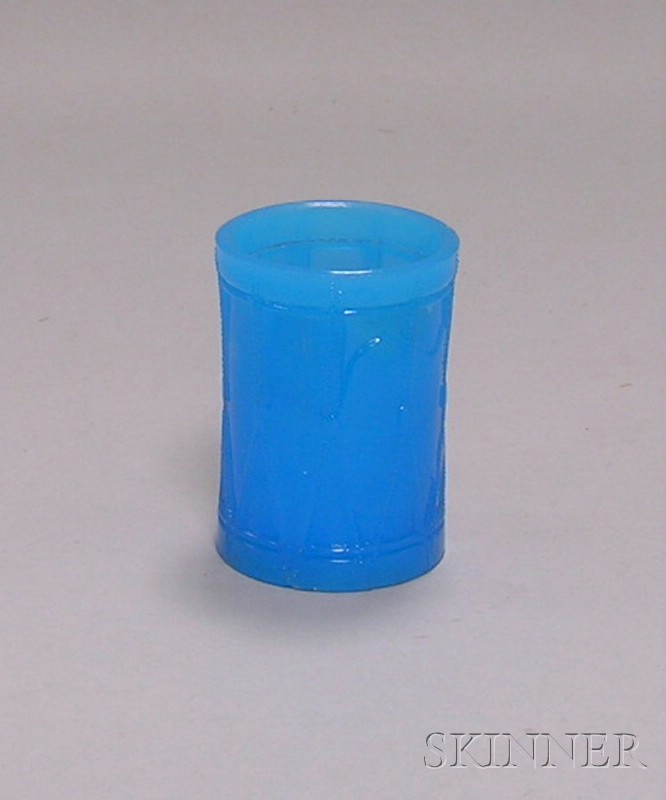 Appraisal: Sandwich Translucent Blue Pressed Glass Drum Pomade Jar lacking lid