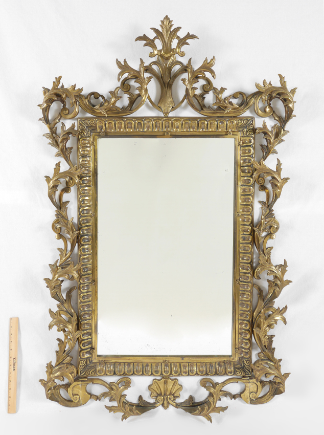 Appraisal: HEAVY BRASS ROCOCO STYLE WALL MIRROR Large wall with heavy