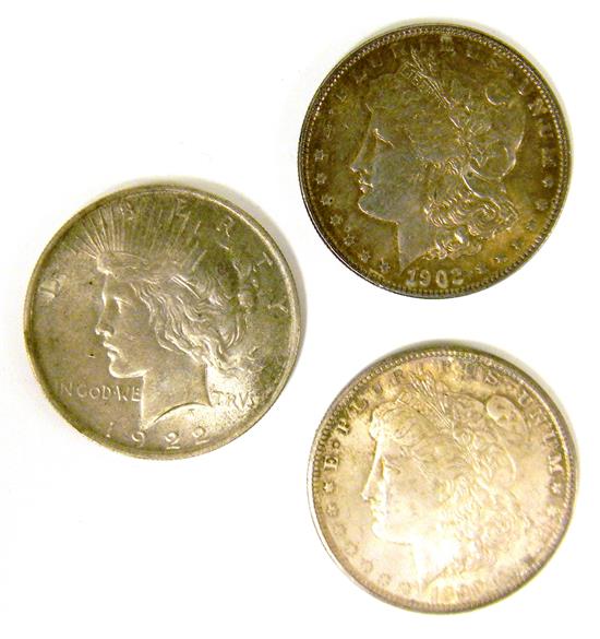 Appraisal: COINS three pieces -O and silver dollars along with Morgan