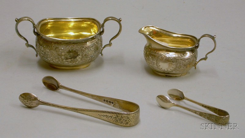 Appraisal: Four Pieces of Sterling Silver a bright-cut creamer and sugar