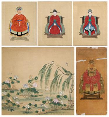 Appraisal: Four Chinese ancestor portraits three ink and color on silk